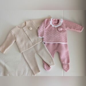 Knit Pink and Cream Baby Outfits